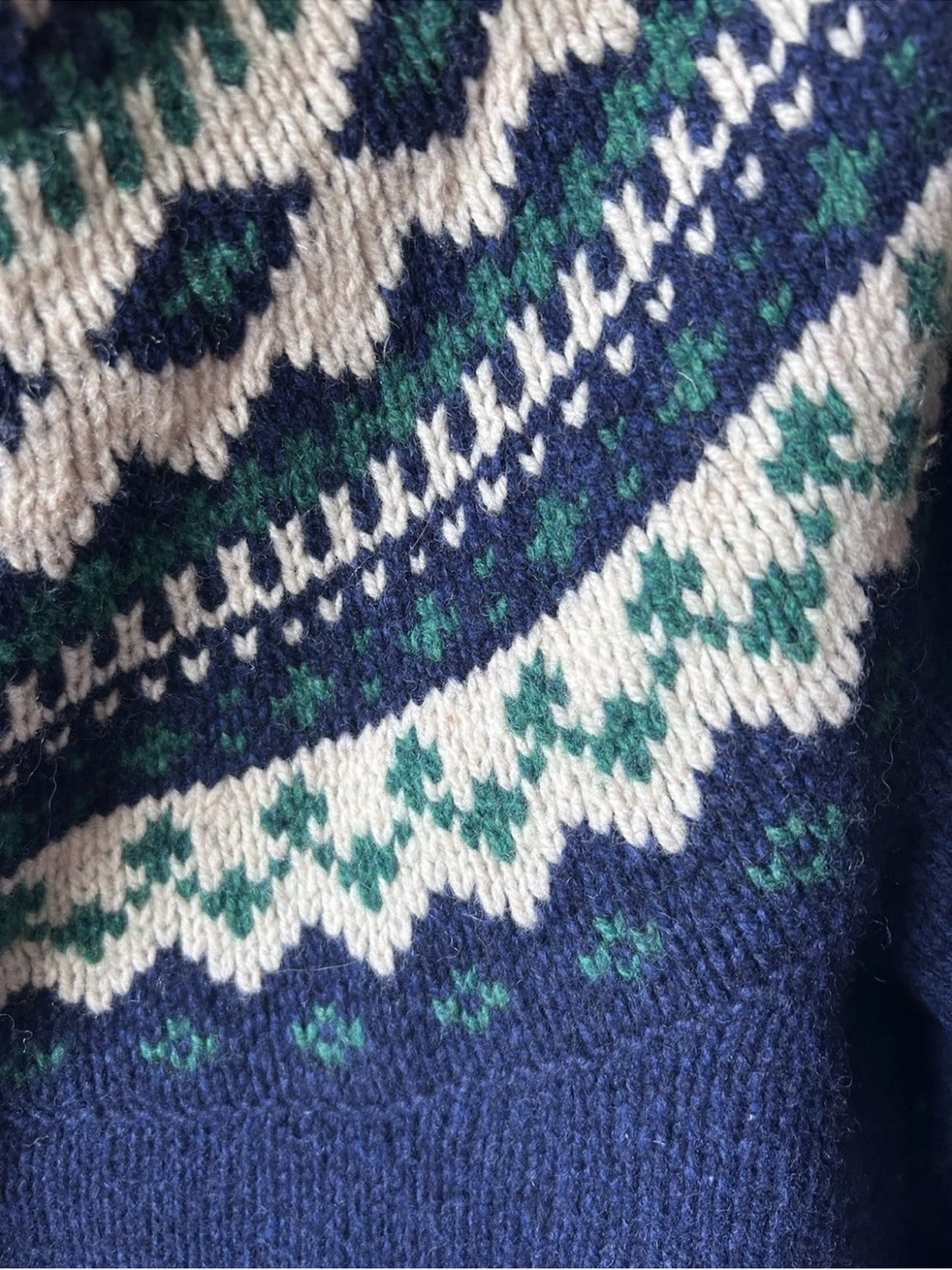 Lambswool L.L. Bean Navy Fair Isle Sherpa-Lined Zip Jacket M Wool Norway - Picture 3 of 7